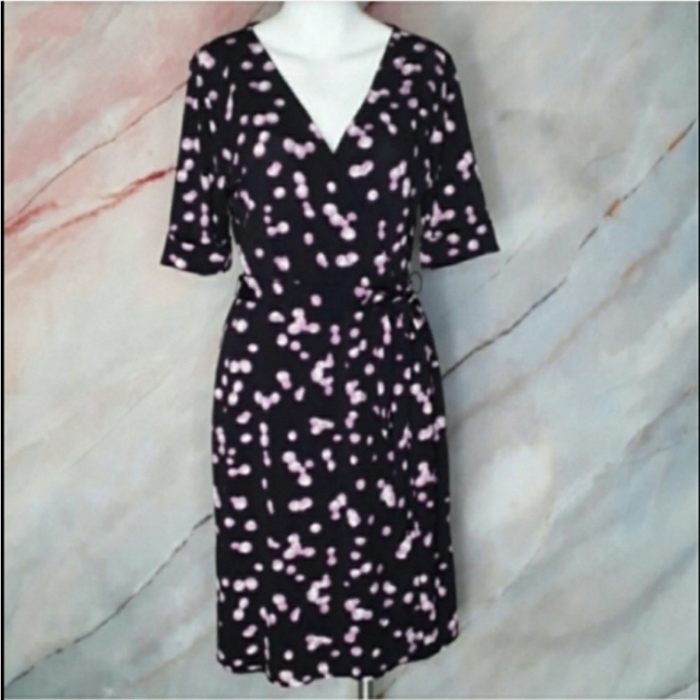 APT. 9 Purple Dot Elbow Sleeves Wrap Dress M